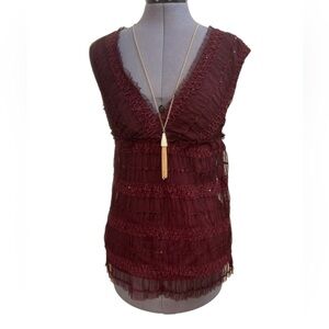 MAX STUDIO maroon sequined sleeveless shirt